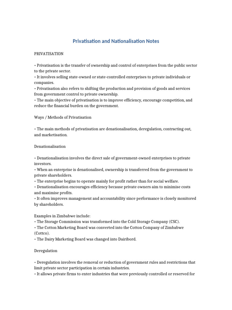 Privatisation and Nationalisation Notes | PDF | Privatization | State ...