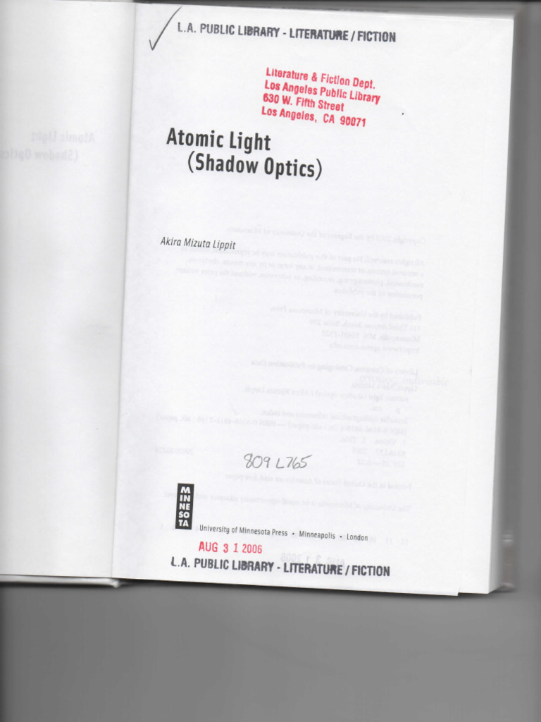 Atomic Light Shadow Optics Akira Mizuta Lippit | PDF