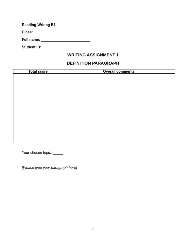 Writing Sheet_Definition Paragraph | PDF