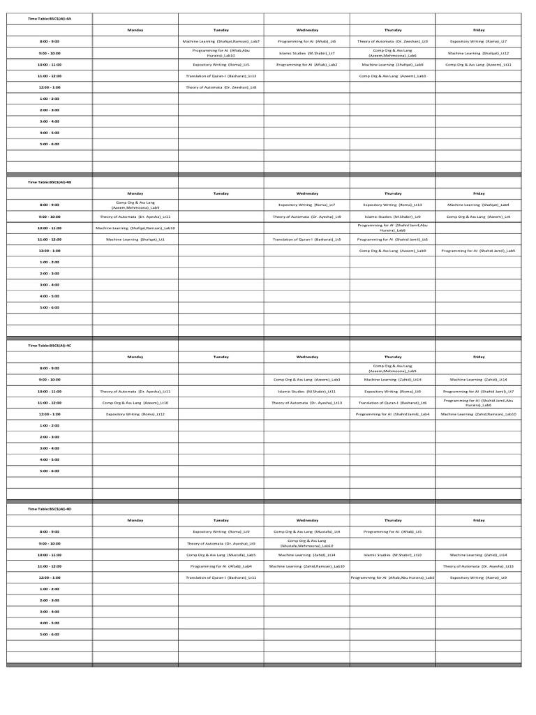 Classes - Timetable Spring 2026 v7 (Ramzan) | PDF | Information ...