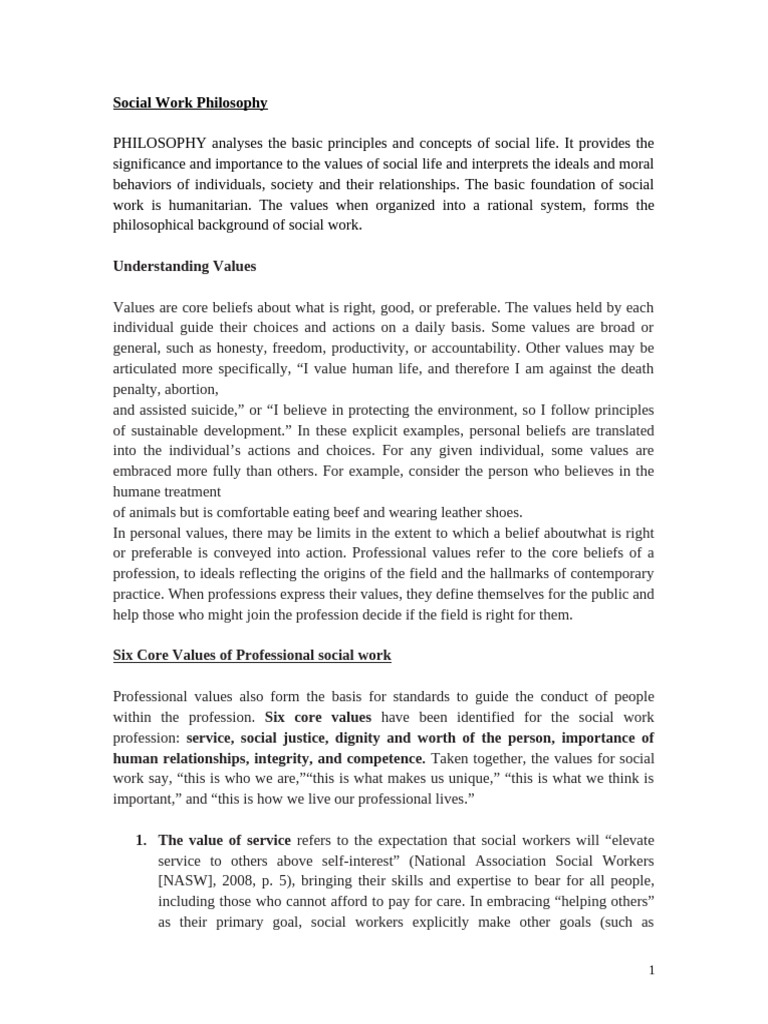 Philosophy and Values of Social Work | PDF | Value (Ethics) | Social Work
