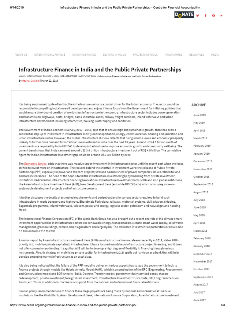 Infrastructure Finance in India and The PPP | PDF | Infrastructure ...