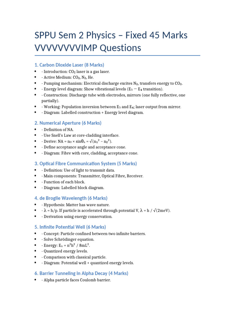 SPPU Physics 45 Marks Important Questions | PDF | Energy Level | Laser