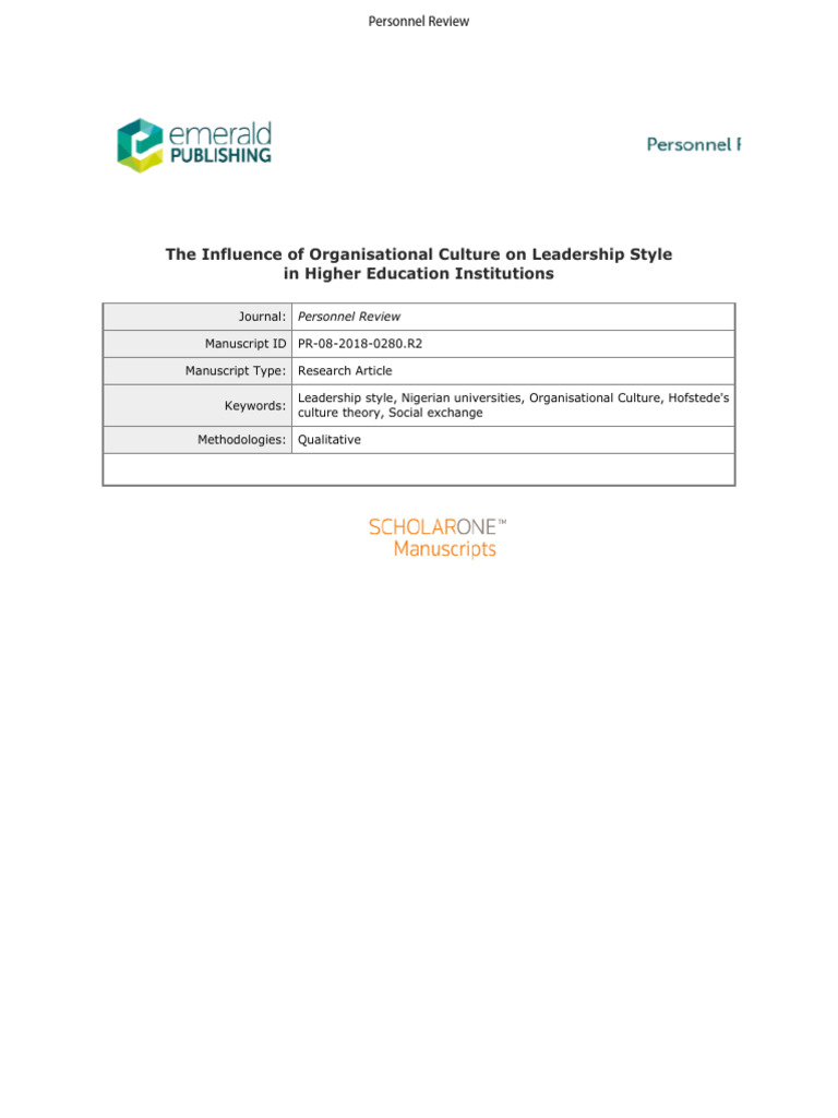 The Influence of Organisational Culture on Leadership Style | PDF ...