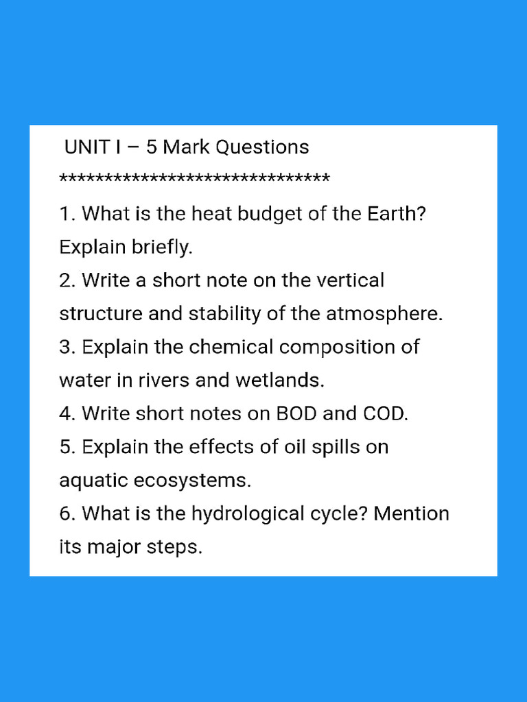 MDC Environmental Chemistry Selection 5 Mark Question Semester 2 | PDF