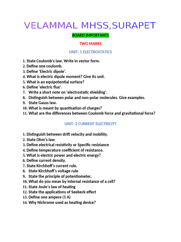 12TH Physics Board Important - Question Bank - 20260225 - 112533 | PDF ...