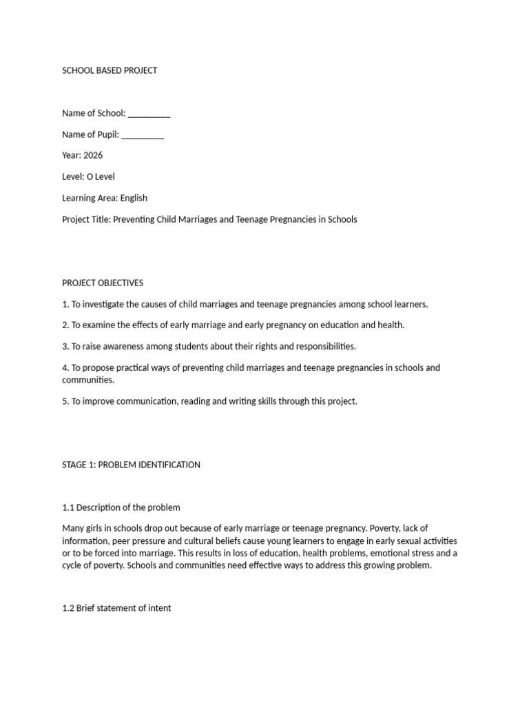 english o level project | PDF | Teenage Pregnancy | Child Marriage