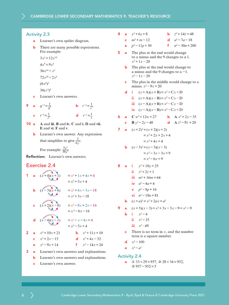 Learner's Book. Answer Key. L4, L5 and L6. Unit 2 | PDF | Geometric ...