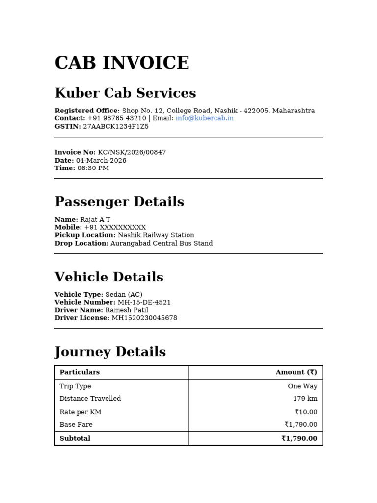 Cab Invoice | PDF