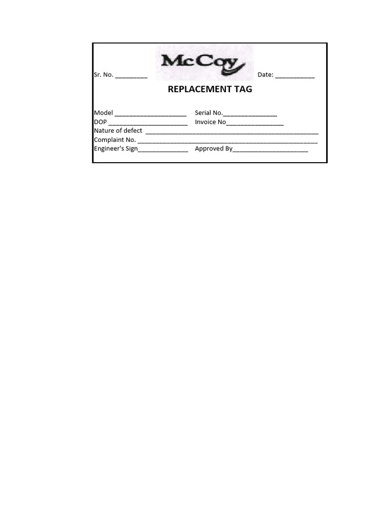 Replacement Tag | PDF
