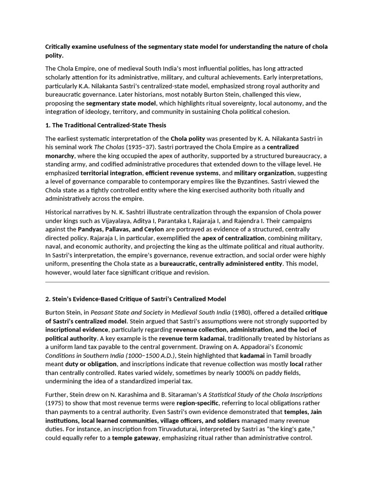 Critically Examine Usefulness of the Segmentary State Model for ...