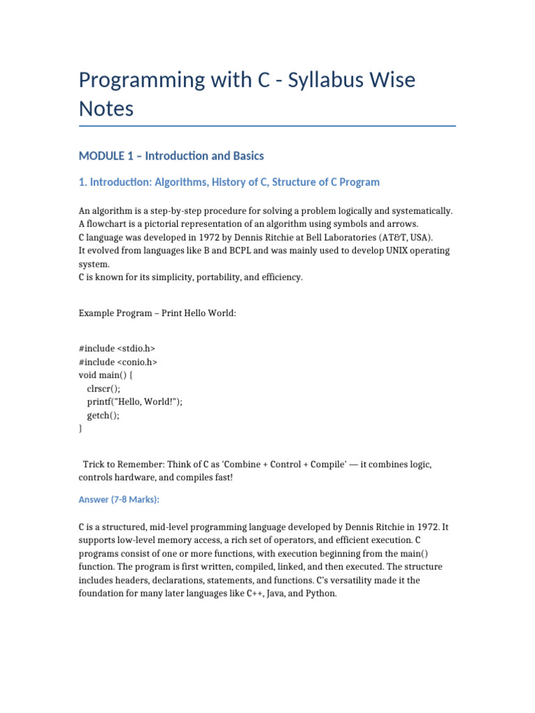 Programming With C Syllabus Wise | PDF | Pointer (Computer Programming ...