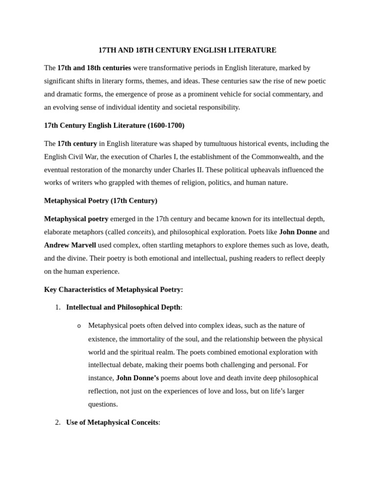 17th and 18th Century English Literature | PDF | Paradise Lost | John ...