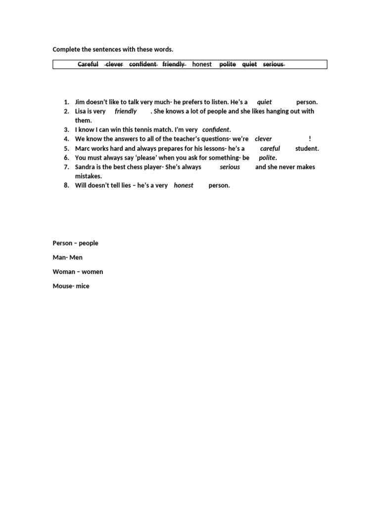 Complete the Sentences With These Words | PDF
