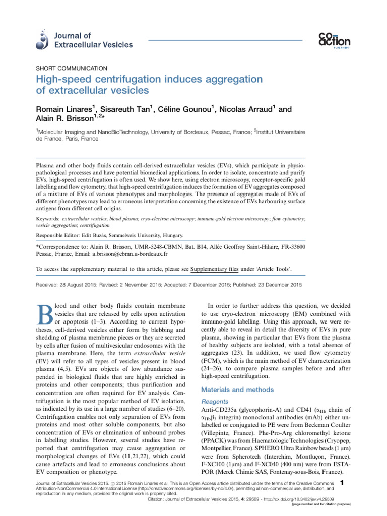 High‐speed centrifugation induces aggregation of extracellula | PDF ...
