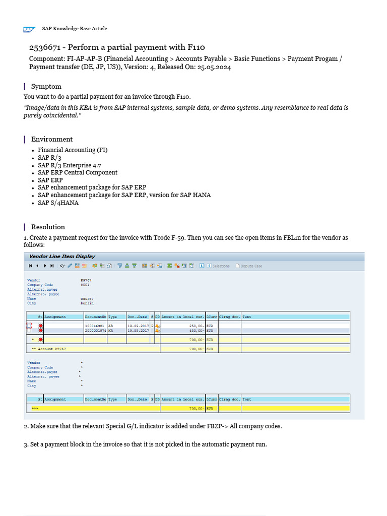 F110 Partial Payment | PDF