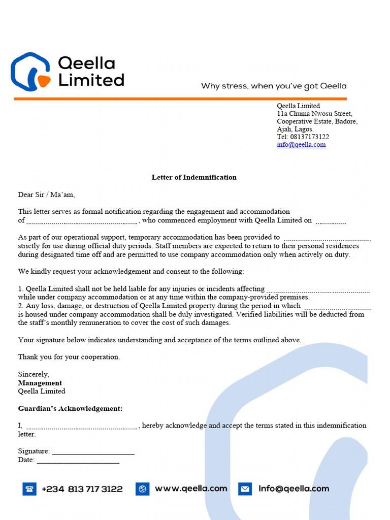 Letter of Indemnification | PDF