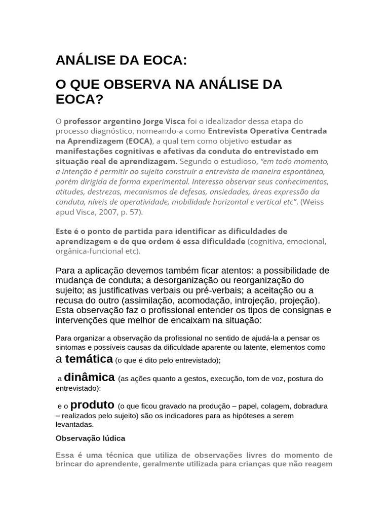 Análise Da Eoca | PDF | Aprendizado | Pensamento