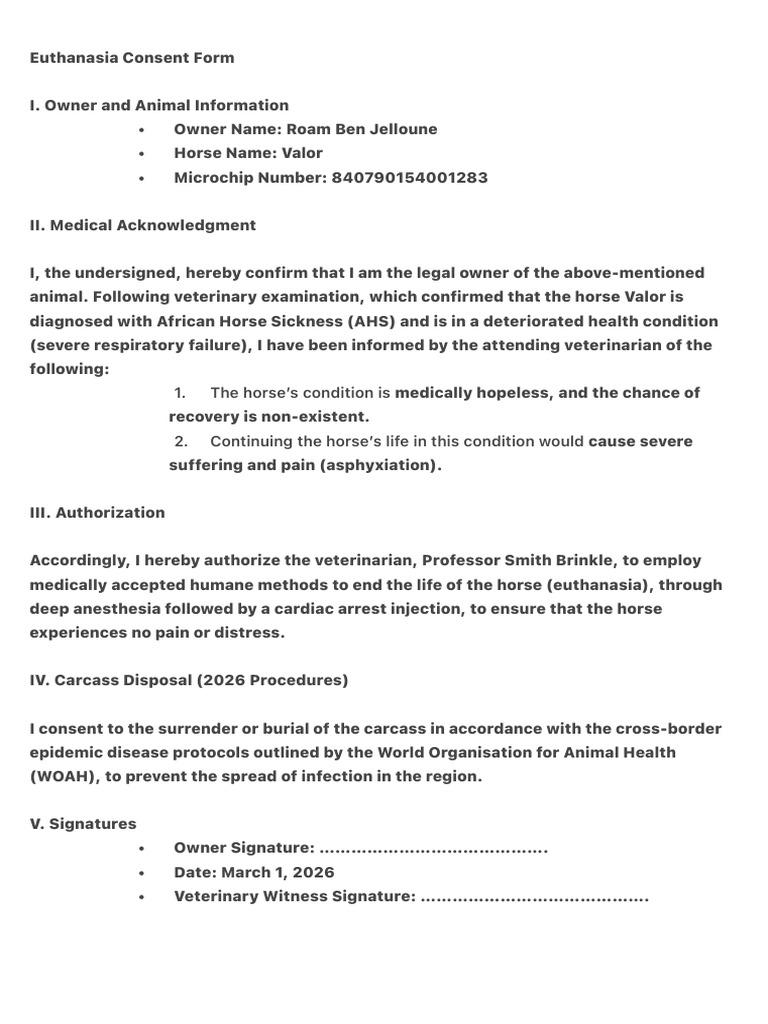 Euthanasia Consent Form | PDF