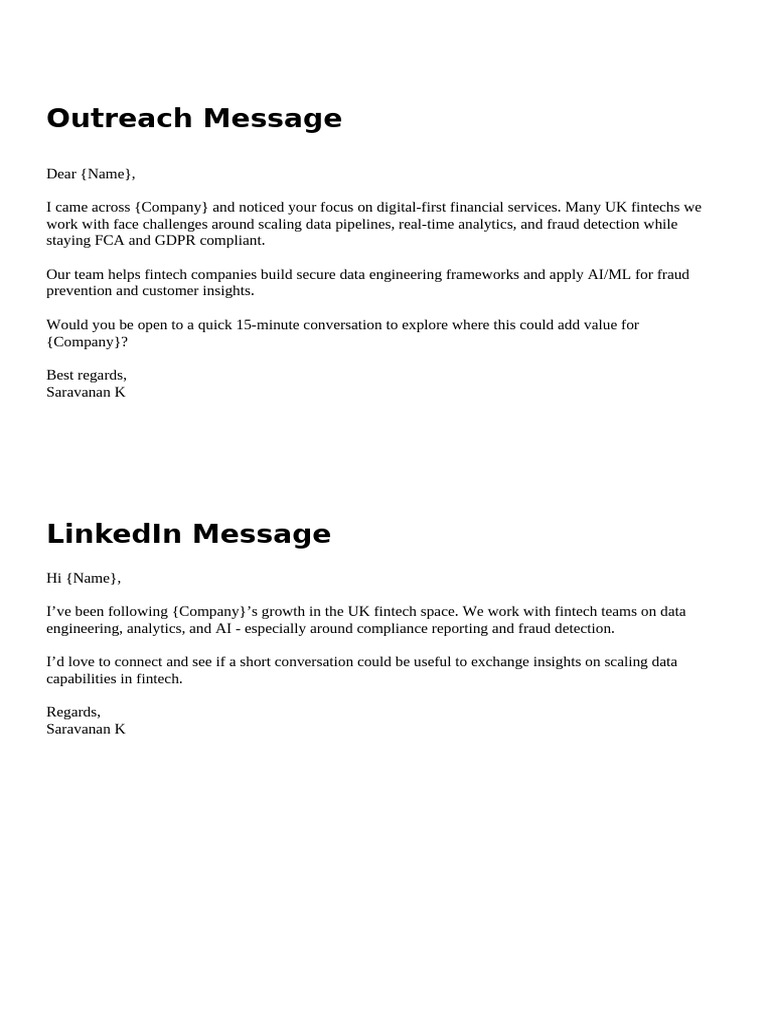 UK Fintech Outreach Messages | PDF