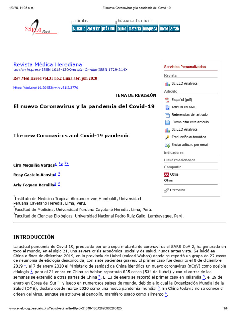 El Nuevo Coronavirus y La Pandemia Del Covid-19 | PDF
