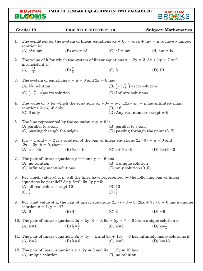 g10_pair of Linear Equations in Two Variables_practicesheet 12 &13 ...