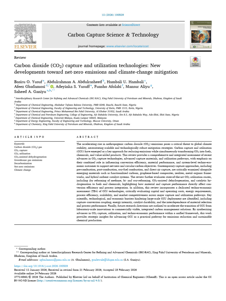 Carbon Dioxide (CO2) Capture and Utilization Technologies New ...