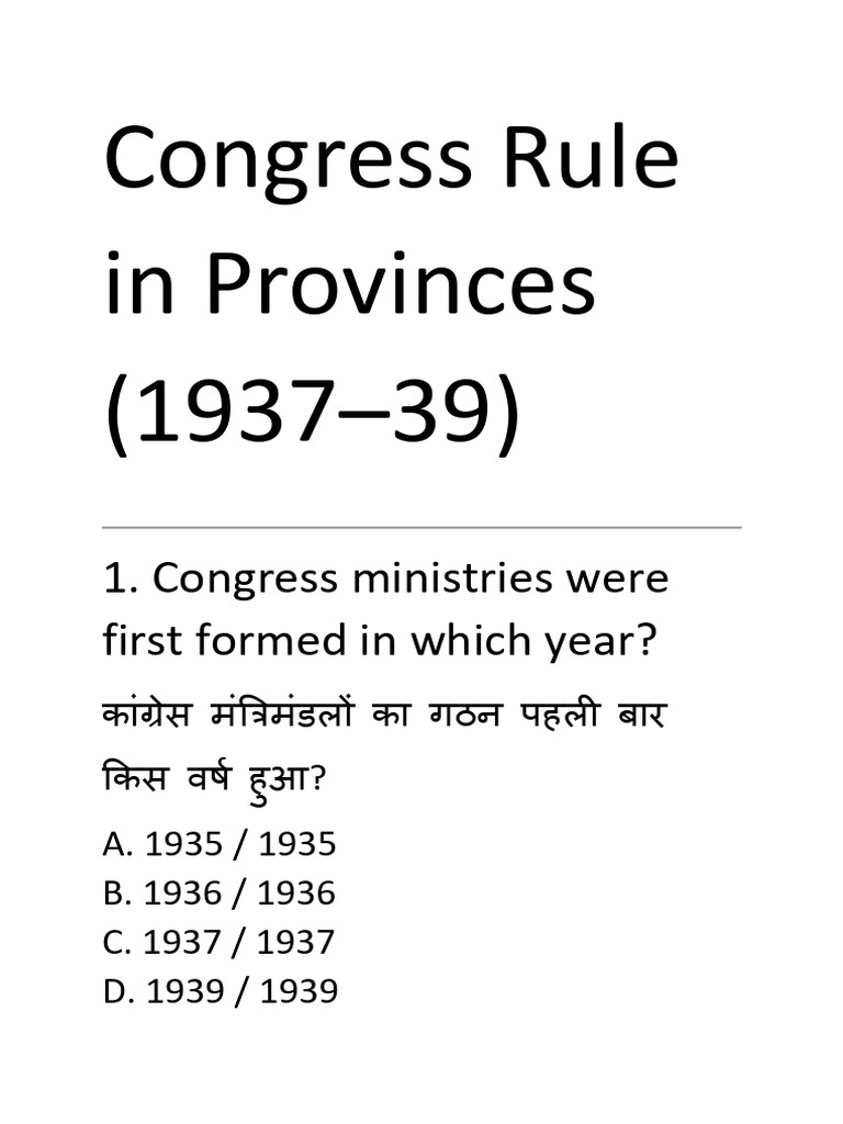 Congress Rule in Provinces | PDF