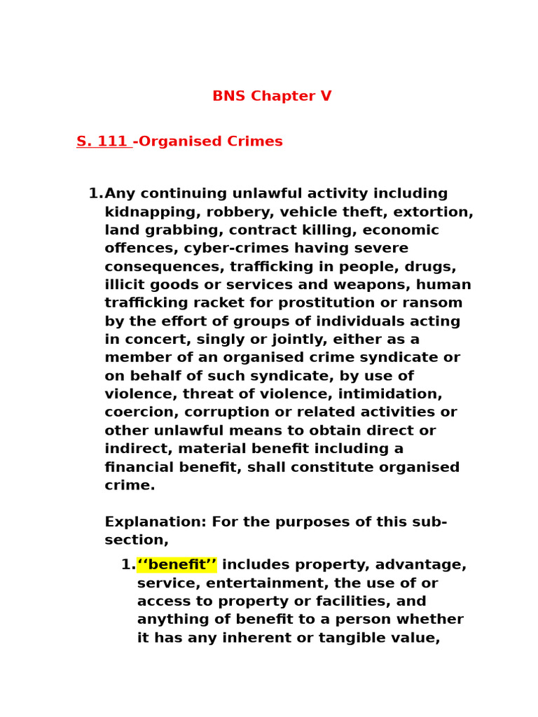 BNS Chapter VI Organised Crimes | PDF | Organized Crime | Crimes