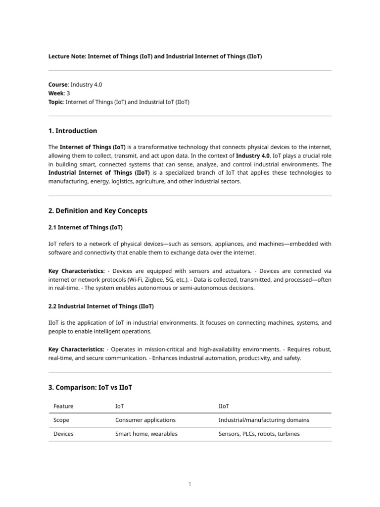 Industry4 Week3 Iot Iiot | PDF | Internet Of Things | Computing