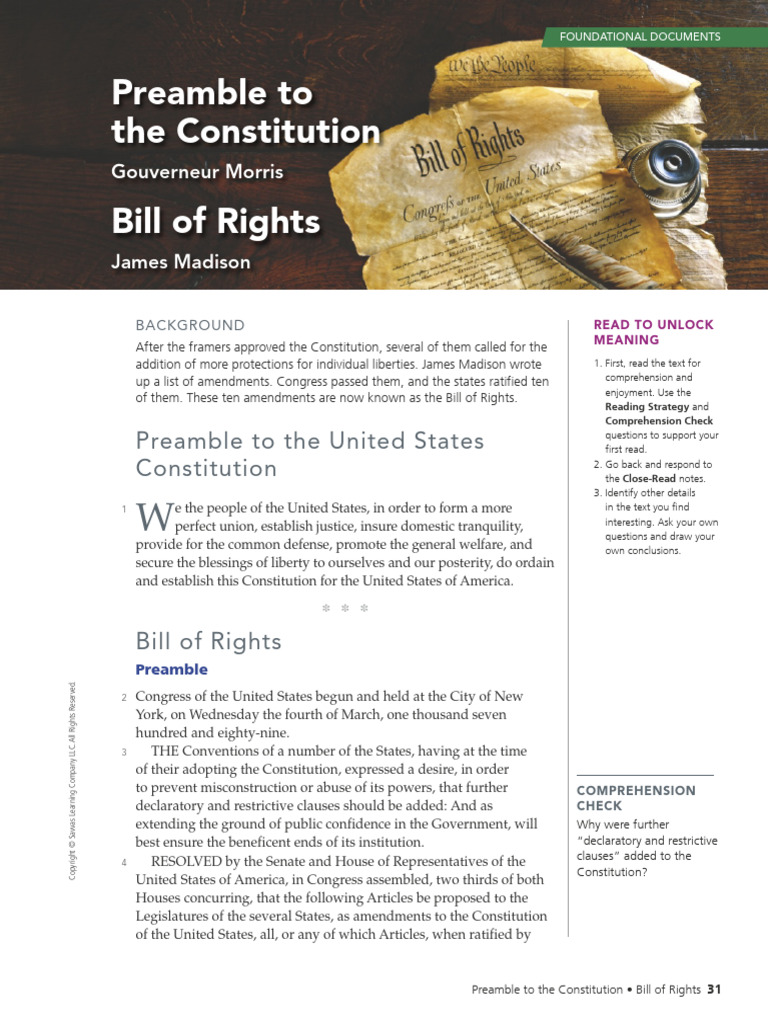 Preamble to the Constitution _ Bill of Rights (PDF) | PDF | United ...