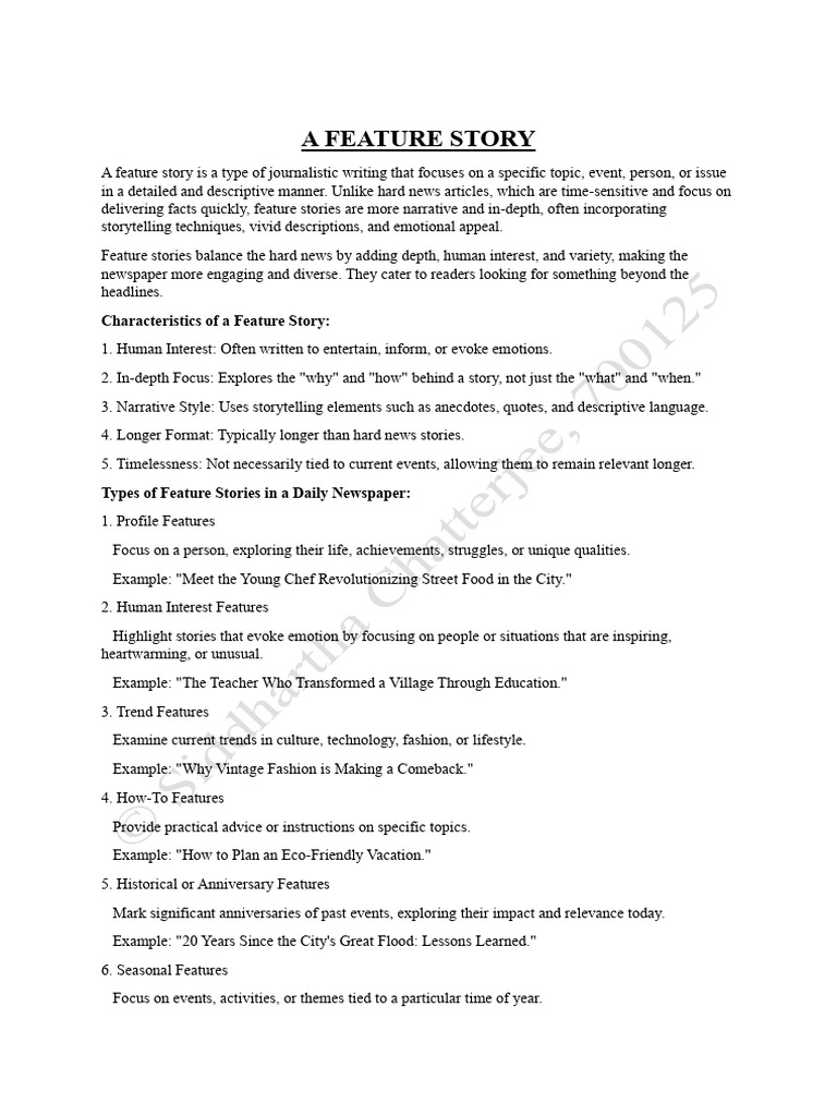 Different Types of Features - 250224 - 234010 | PDF | Narrative | News