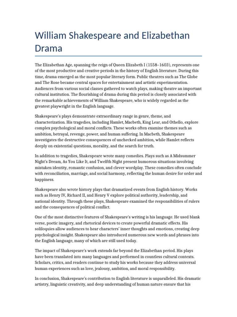 Shakespeare and Elizabethan Drama | PDF | William Shakespeare | Play ...
