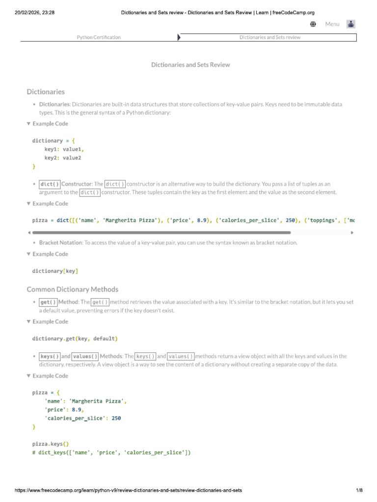 Dictionaries and Sets | PDF