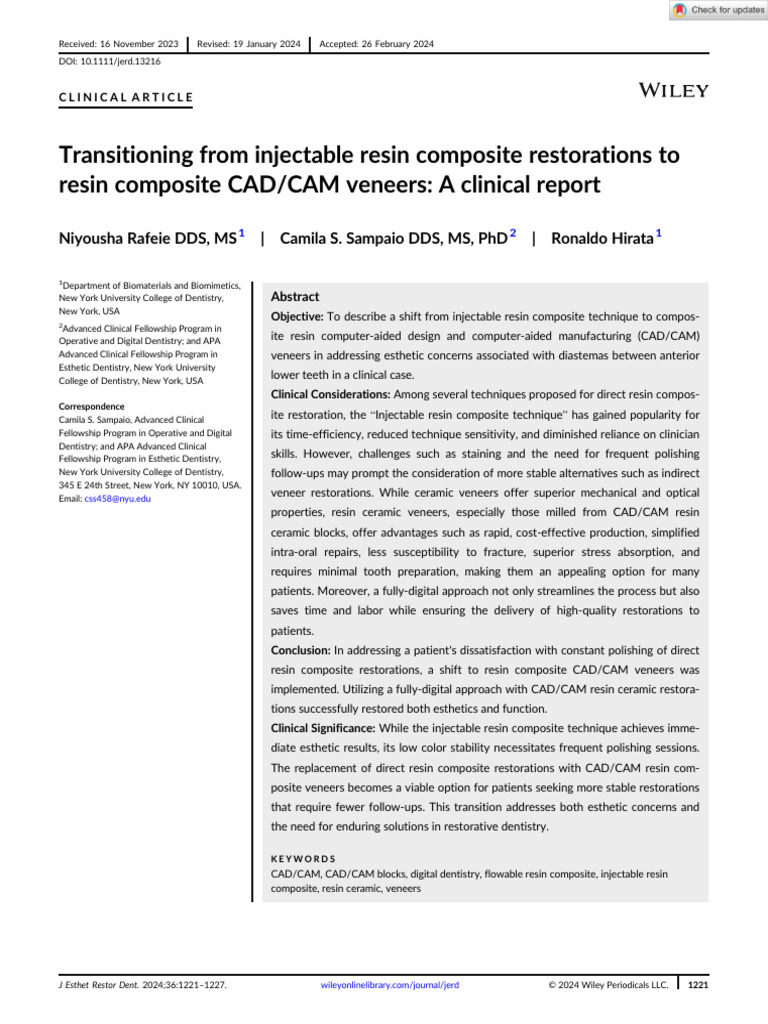 J Esthet Restor Dent - 2024 - Rafeie - Transitioning from injectable ...