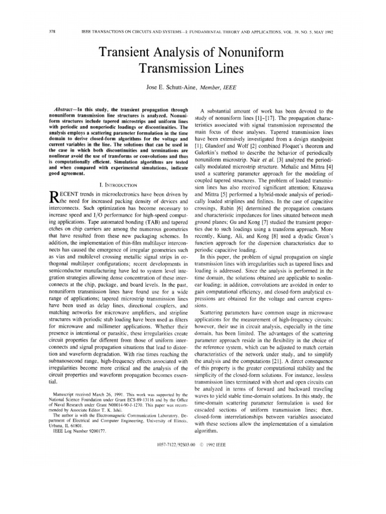 Transient Analysis of Nonuniform Transmission Lines | PDF