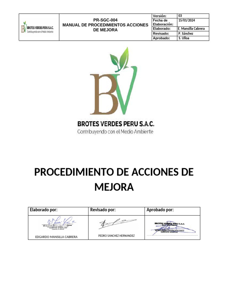 Pr-sgc-004 Procedimiento Acciones de Mejora | PDF | Sistema de manejo ...