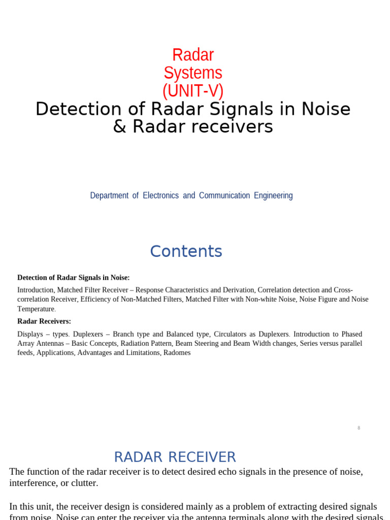 RS - Unit 5 Detection of Radar Signals in Noise & Radar Receivers | PDF ...