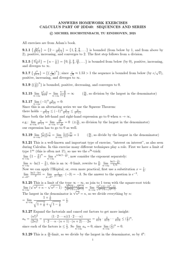 Homework Sequences Series Answers | PDF | Analysis | Functions And Mappings