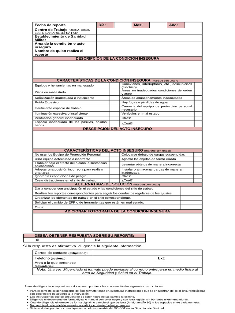 Formato Reporte de Actos y Condiciones Inseguras v1 Digsa | PDF