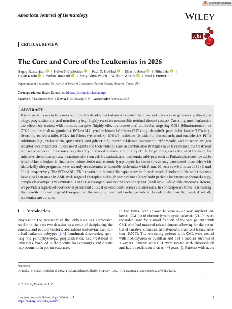 American J Hematol - 2026 - Kantarjian - The Care and Cure of The