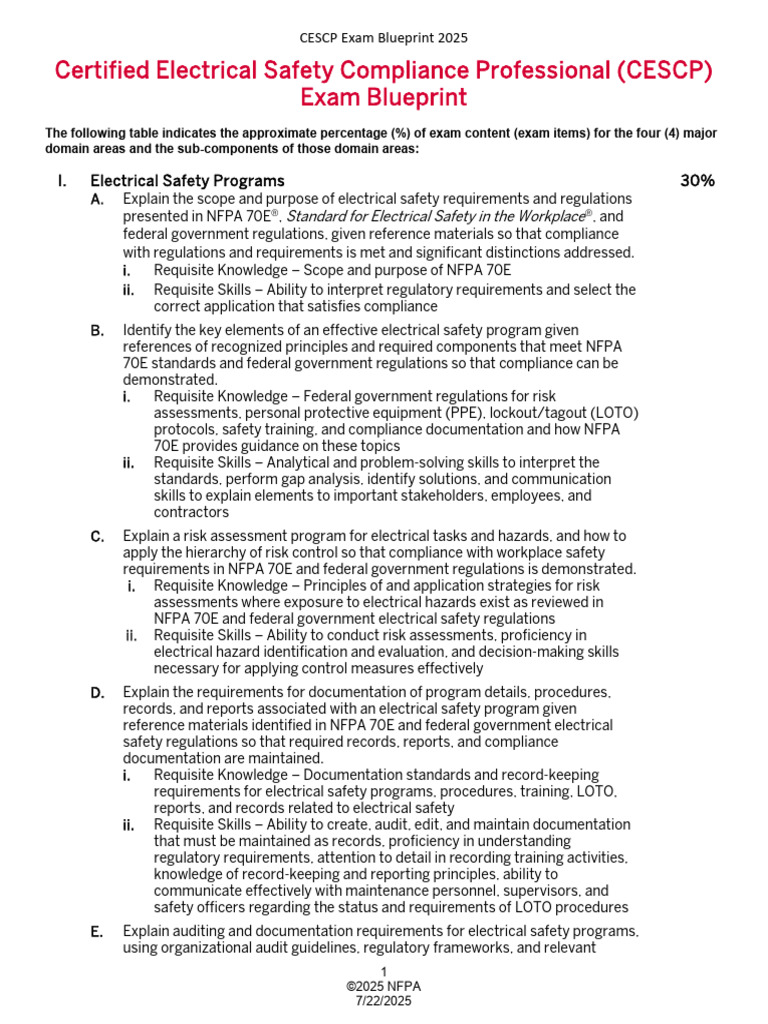 CESCP Exam Blueprint | PDF | Safety | Regulatory Compliance