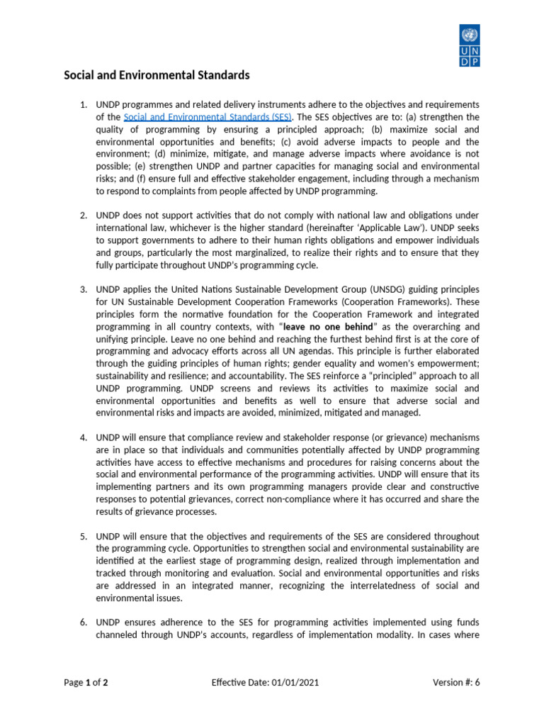 PPM - Programming Standards - Social and Environmental Standards UNDP ...