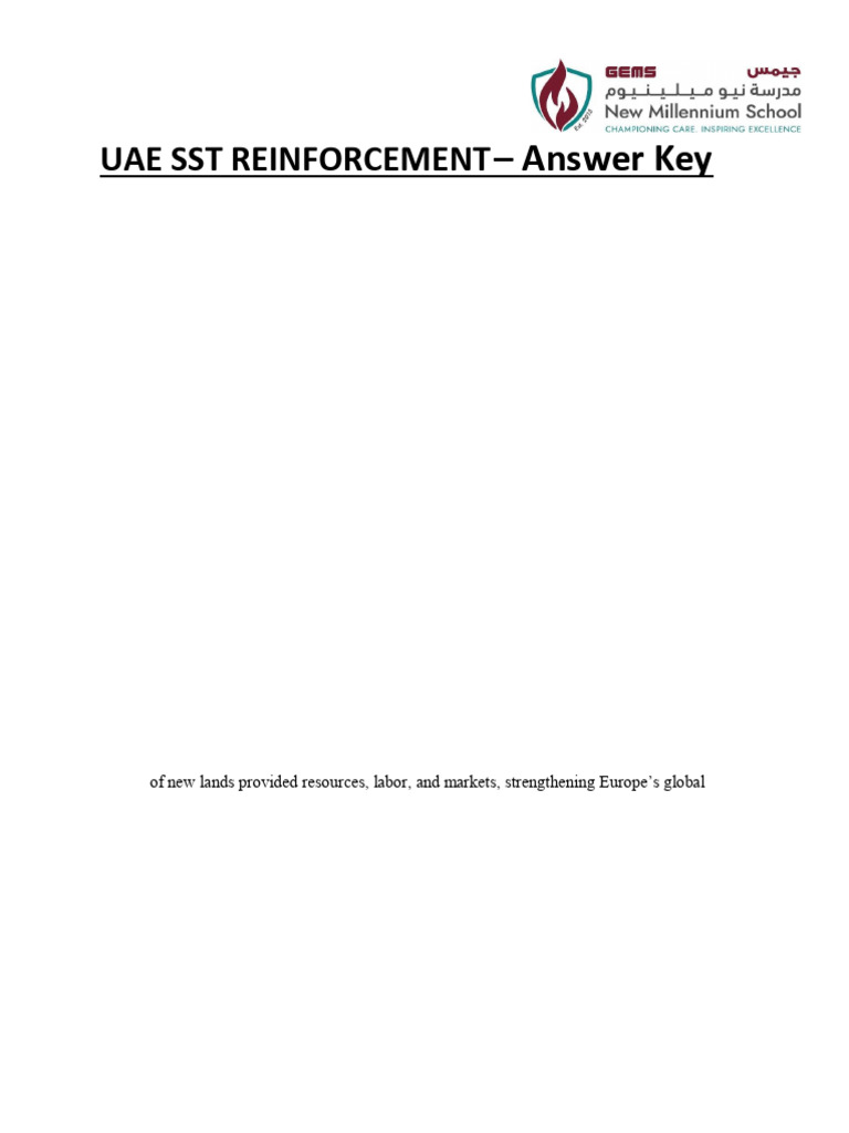 Uae SST Reinforcement - Answer Key | PDF | Printing | Printing Press