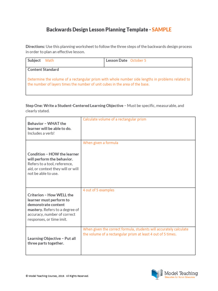 Backwards Design Lesson Planning Template SAMPLE | PDF | Educational ...