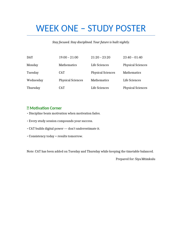 Week One Study Poster UPDATED CAT | PDF