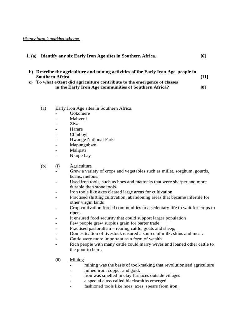 History Form 2 Marking Scheme | PDF