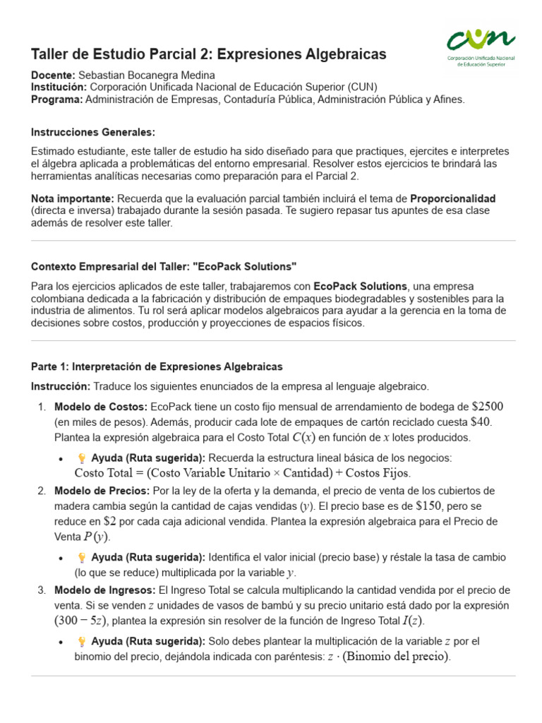 Taller de Estudio Expresiones Algebraicas | PDF | Álgebra | Matemáticas