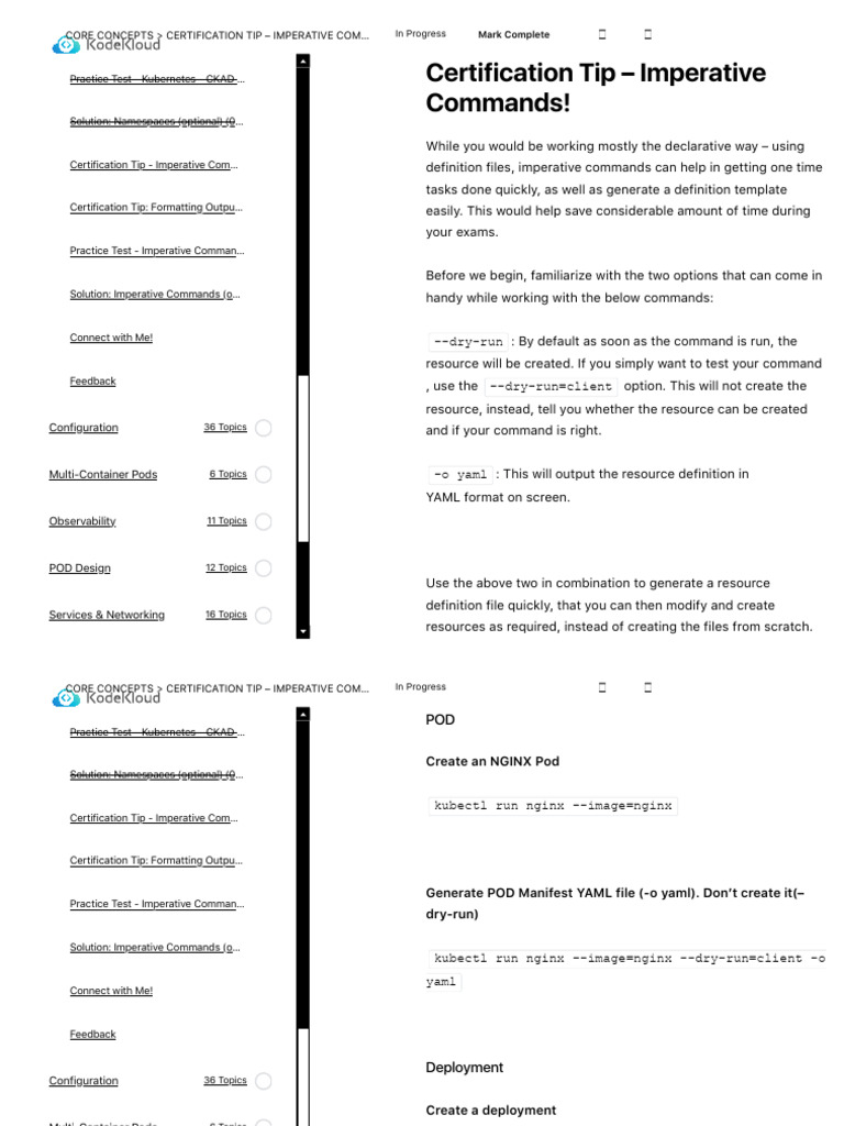 Certification Tip - Imperative Commands! - KodeKloud | PDF | Computer ...