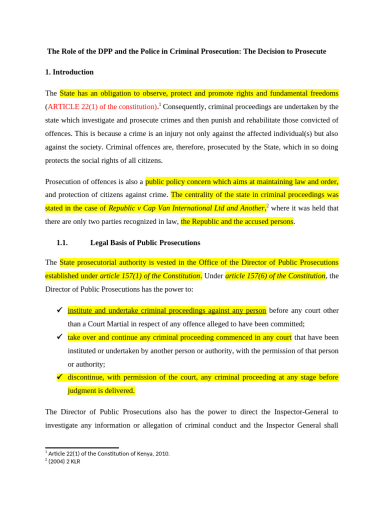 The Role of The DPP and The Police in Criminal Prosecution | PDF ...